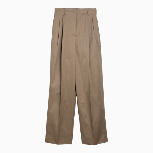 Prada Khaki Cotton Trousers With Pleats Women