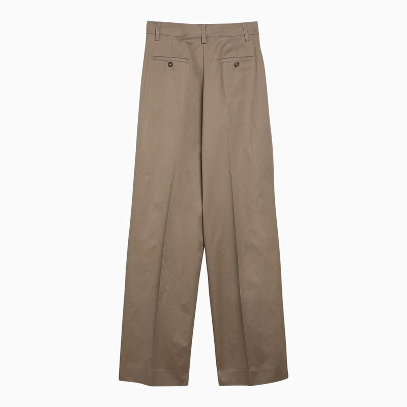 Prada Khaki Cotton Trousers With Pleats Women