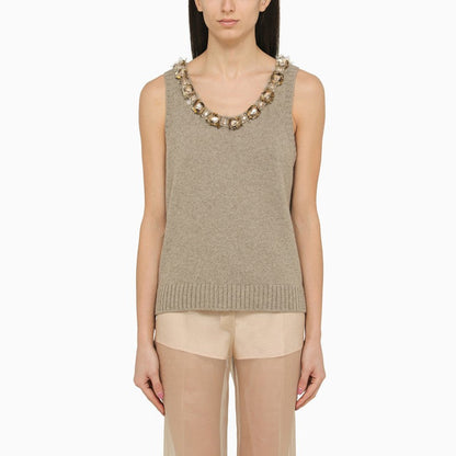 Prada Rope-Coloured Wool And Cashmere Top With Sequins Women