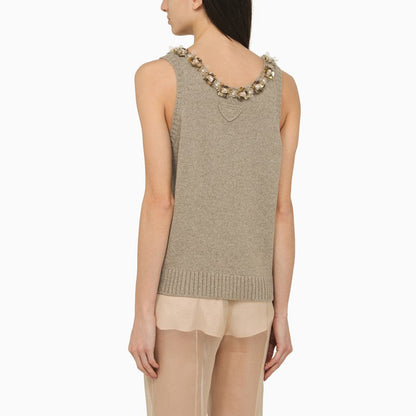 Prada Rope-Coloured Wool And Cashmere Top With Sequins Women