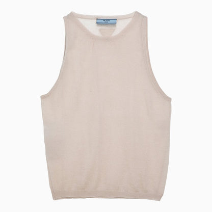 Prada Semi-Transparent Desert-Coloured Cashmere Tank Top Women