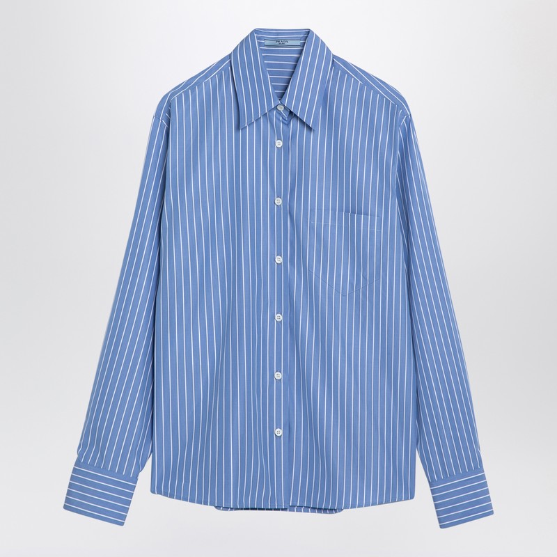 Prada Light Blue Striped Poplin Shirt Women