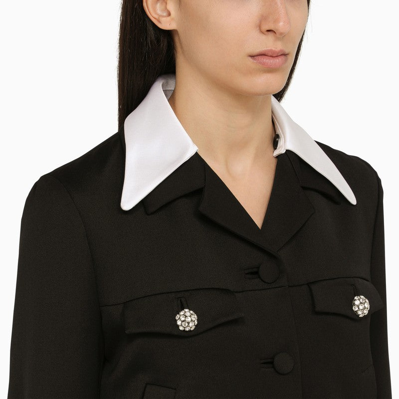 Prada Black Wool Single-Breasted Jacket With Jewelled Buttons Women