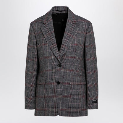 Prada Ebony-Coloured Houndstooth Single-Breasted Jacket Women