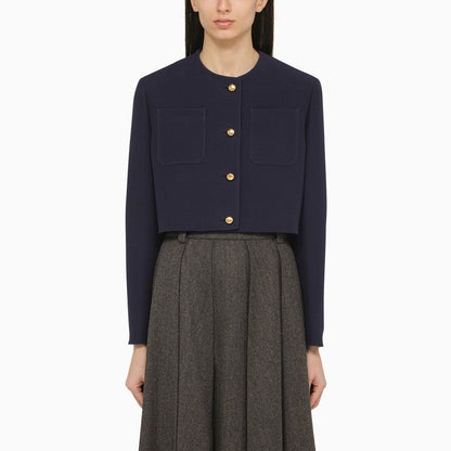 Prada Blue Single-Breasted Jacket In Wool Women