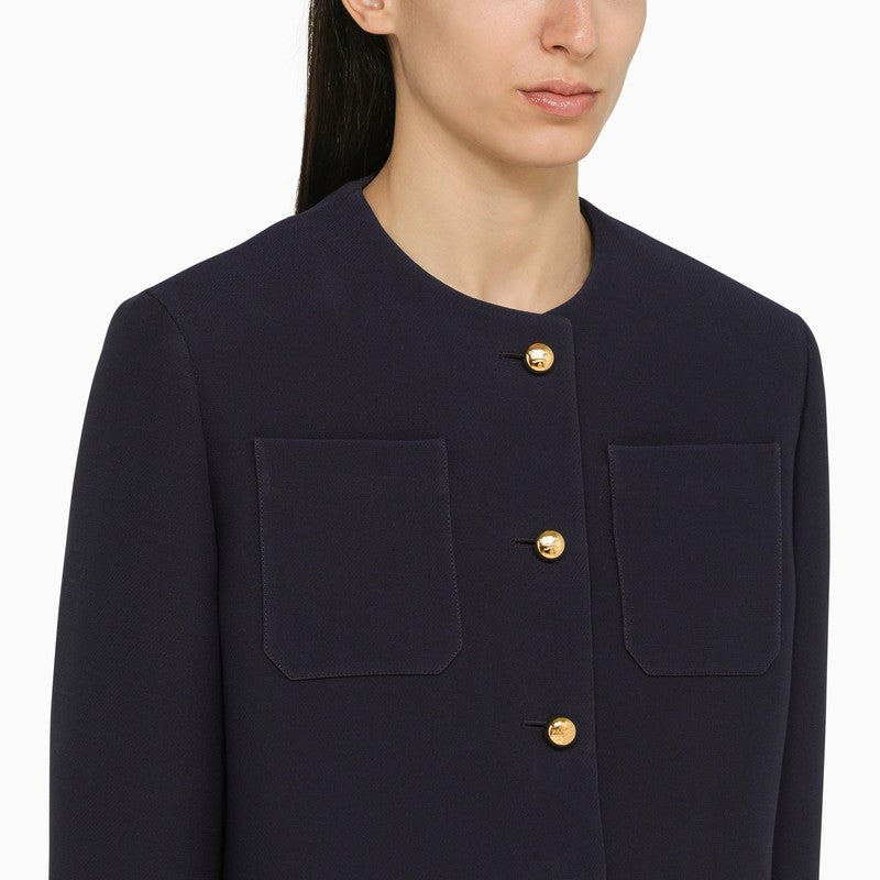 Prada Blue Single-Breasted Jacket In Wool Women