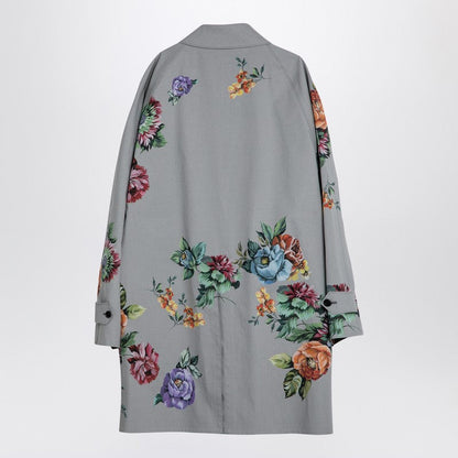 Prada Grey Single-Breasted Coat In Printed Cotton Women