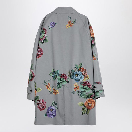 Prada Grey Single-Breasted Coat In Printed Cotton Women