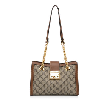 Brown Gucci Small GG Supreme Padlock Tote