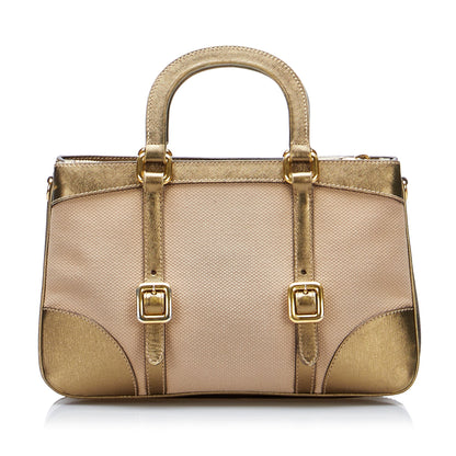 Prada Handbag Beige Saffiano Trimmed Canvas