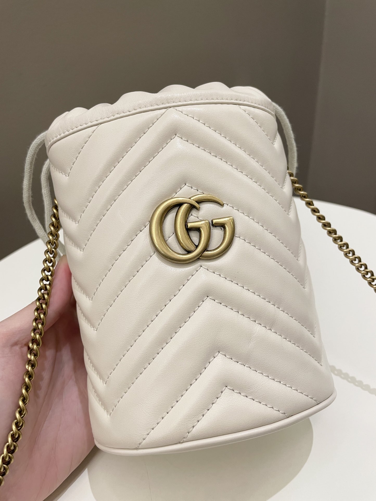 Gucci Marmont Mini Bucket Bag Ivory