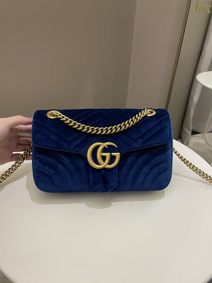 Gucci Marmont Flap Bag Dark Blue Velvet