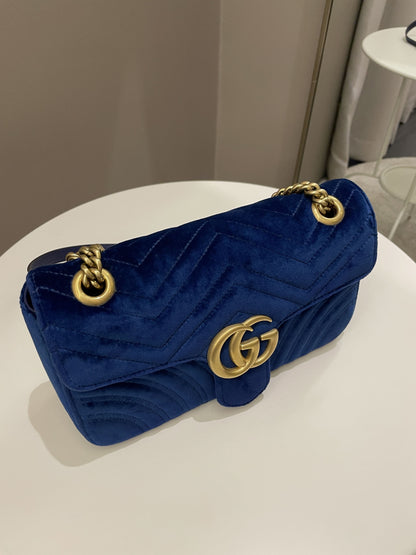 Gucci Marmont Flap Bag Dark Blue Velvet