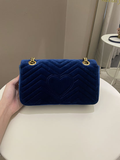 Gucci Marmont Flap Bag Dark Blue Velvet