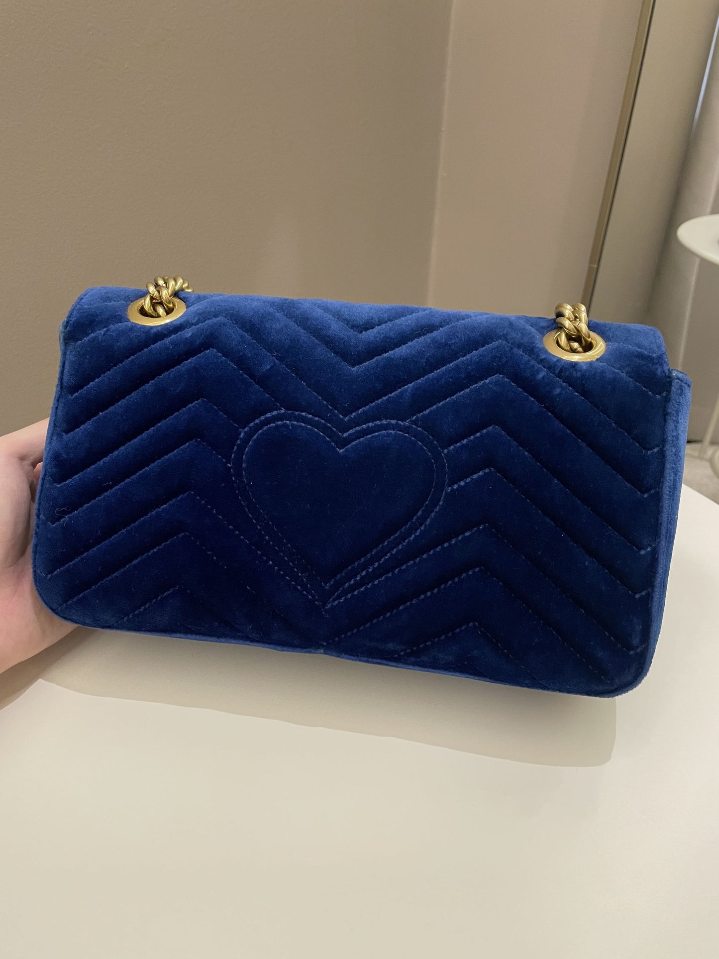 Gucci Marmont Flap Bag Dark Blue Velvet