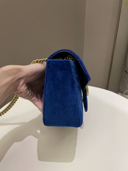 Gucci Marmont Flap Bag Dark Blue Velvet