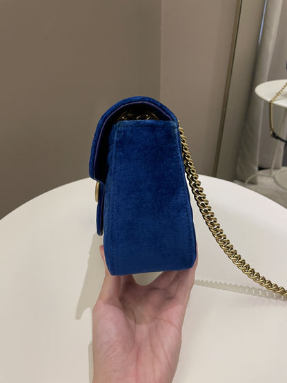 Gucci Marmont Flap Bag Dark Blue Velvet