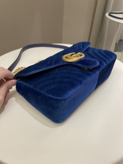 Gucci Marmont Flap Bag Dark Blue Velvet