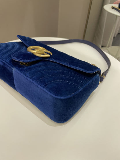 Gucci Marmont Flap Bag Dark Blue Velvet