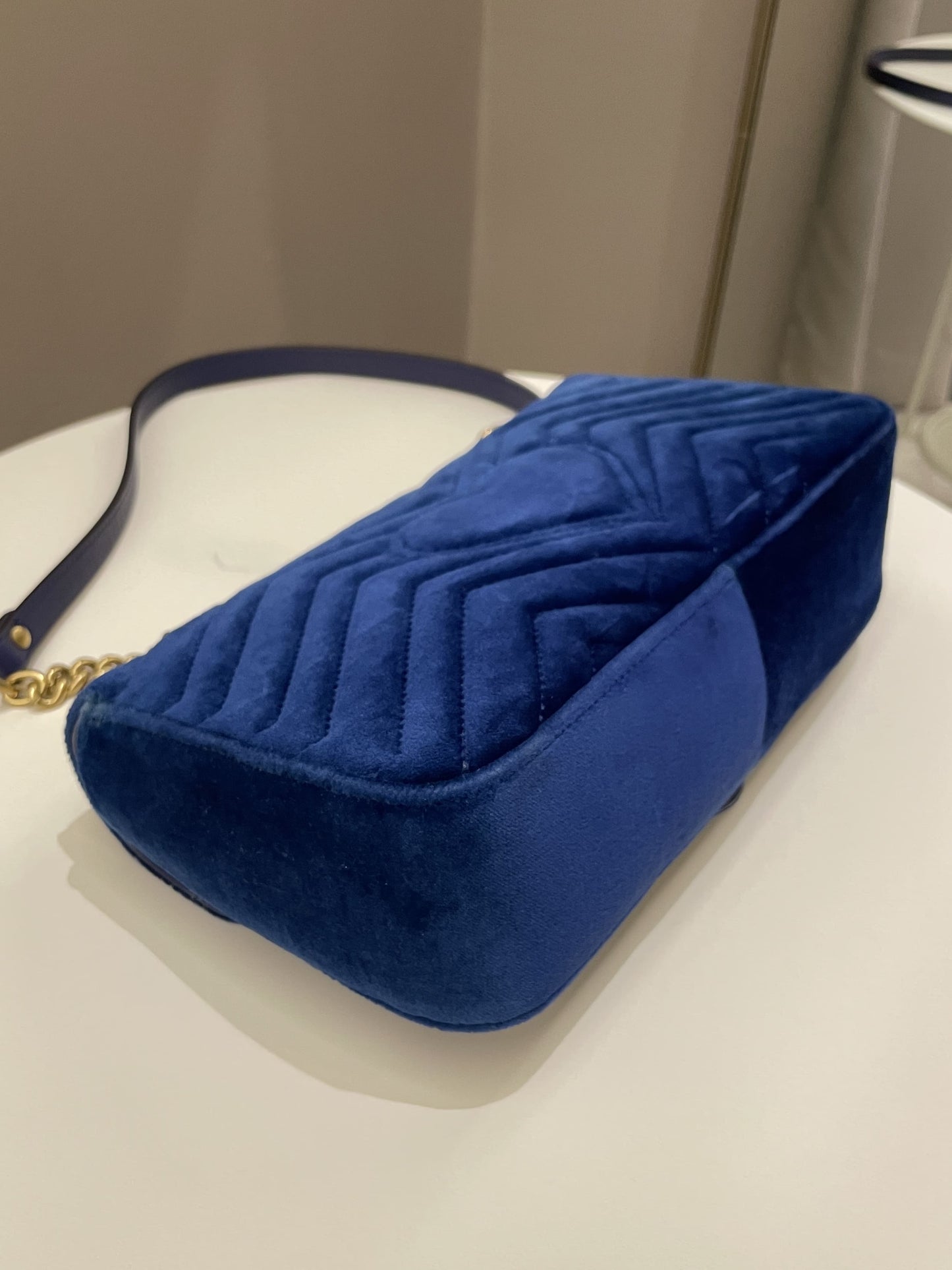 Gucci Marmont Flap Bag Dark Blue Velvet