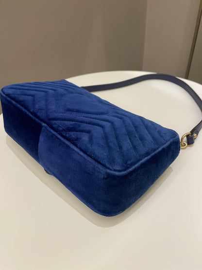 Gucci Marmont Flap Bag Dark Blue Velvet