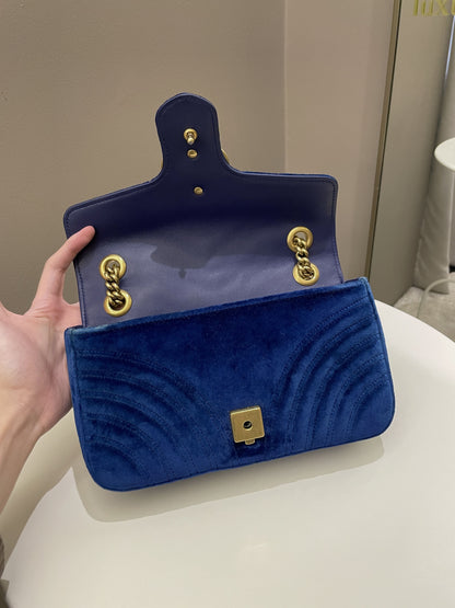 Gucci Marmont Flap Bag Dark Blue Velvet