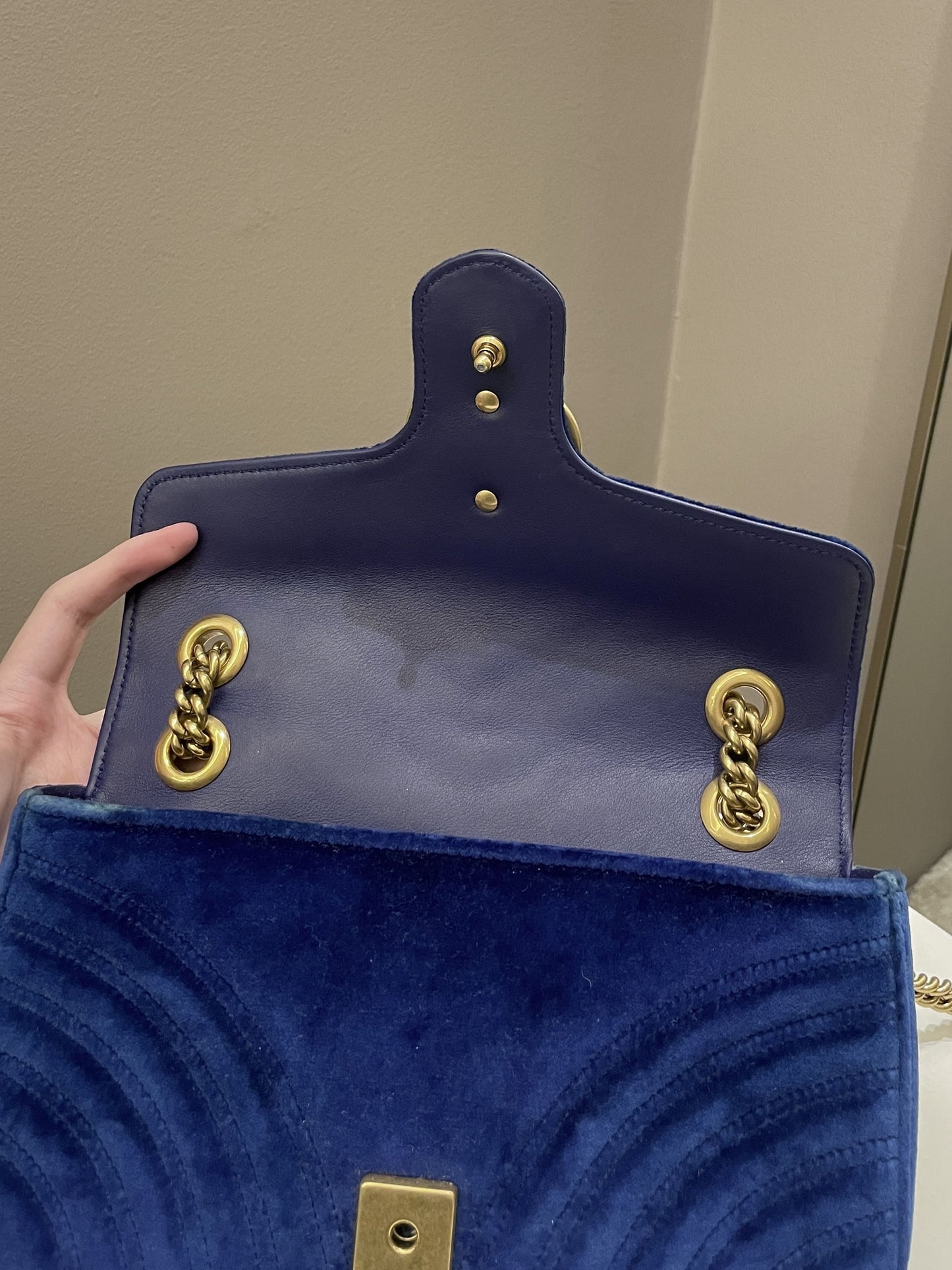 Gucci Marmont Flap Bag Dark Blue Velvet