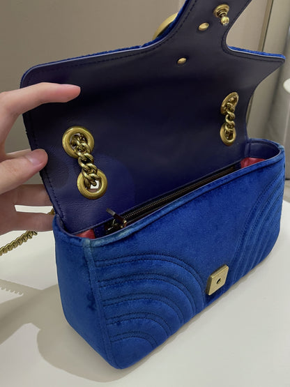 Gucci Marmont Flap Bag Dark Blue Velvet