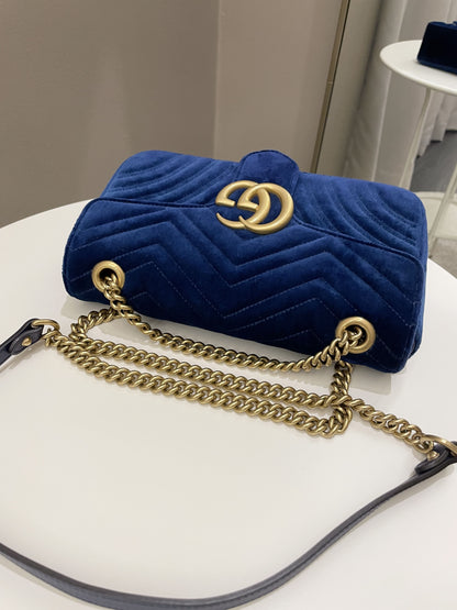 Gucci Marmont Flap Bag Dark Blue Velvet