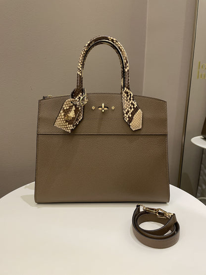 Louis Vuitton Exotic City Steamer MM Taupe Grainy Leather / Python