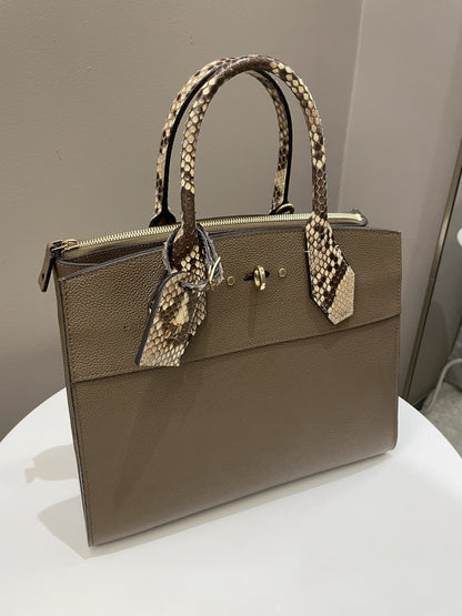 Louis Vuitton Exotic City Steamer MM Taupe Grainy Leather / Python