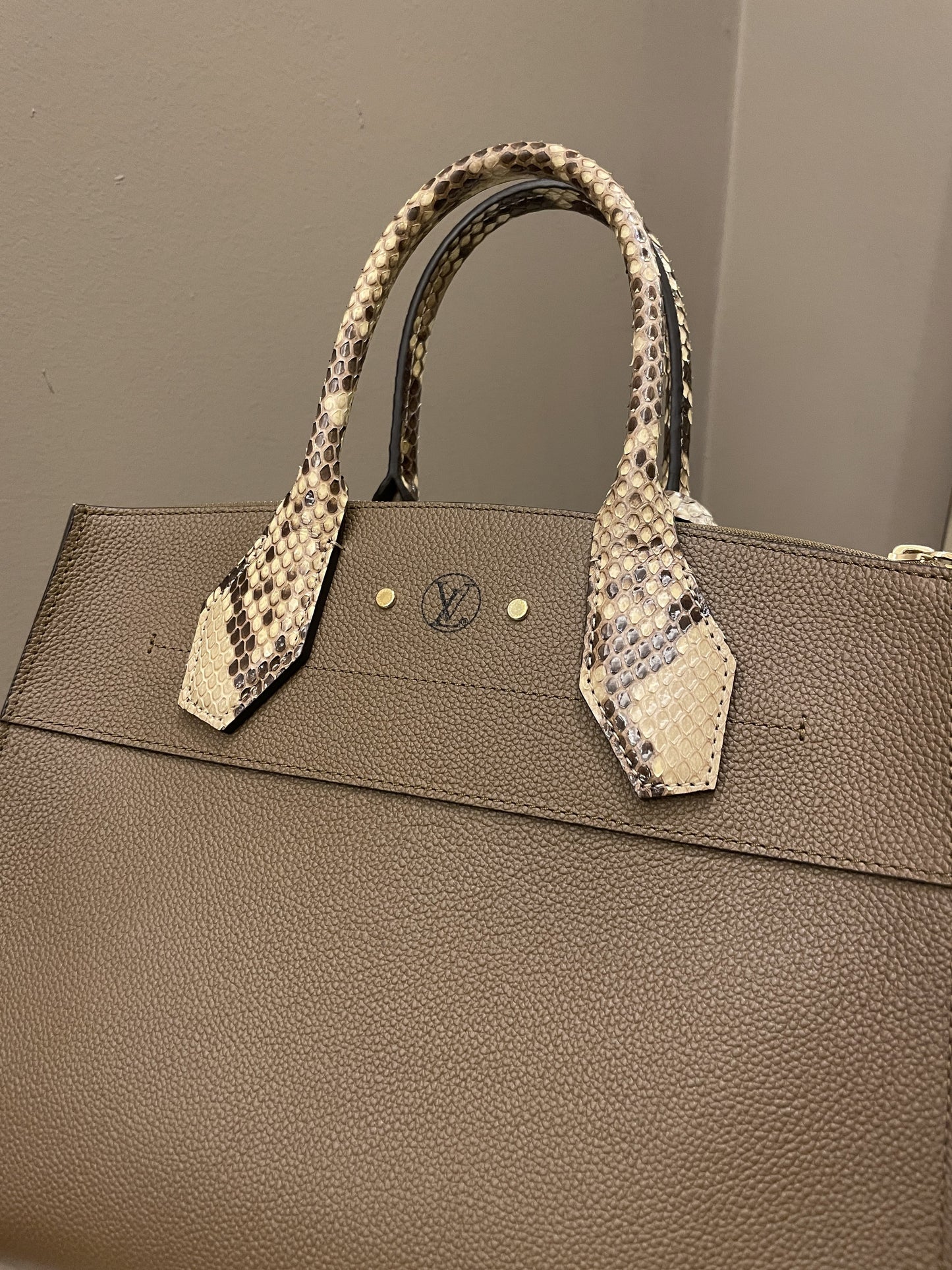 Louis Vuitton Exotic City Steamer MM Taupe Grainy Leather / Python