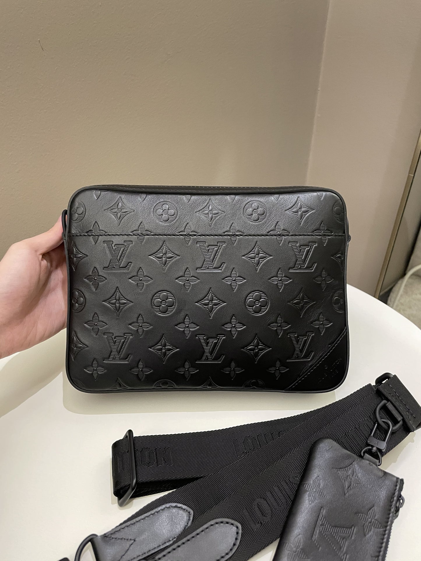 Louis Vuitton Duo Messenger Bag Black Monogram-Embossed Calf