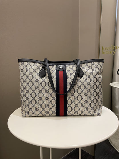 Gucci Ophidia GG Tote Beige/ Blue GG Supreme Canvas