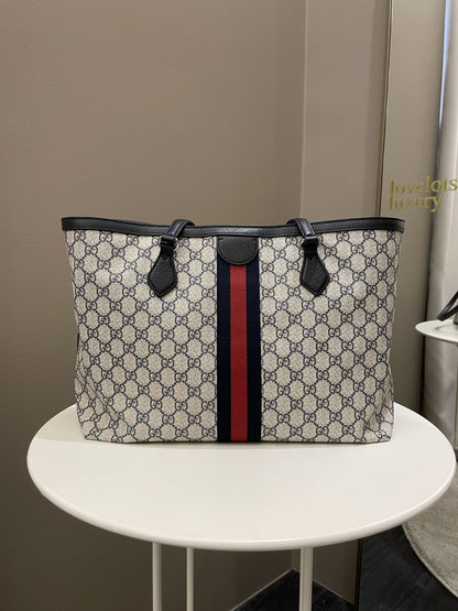 Gucci Ophidia GG Tote Beige/ Blue GG Supreme Canvas