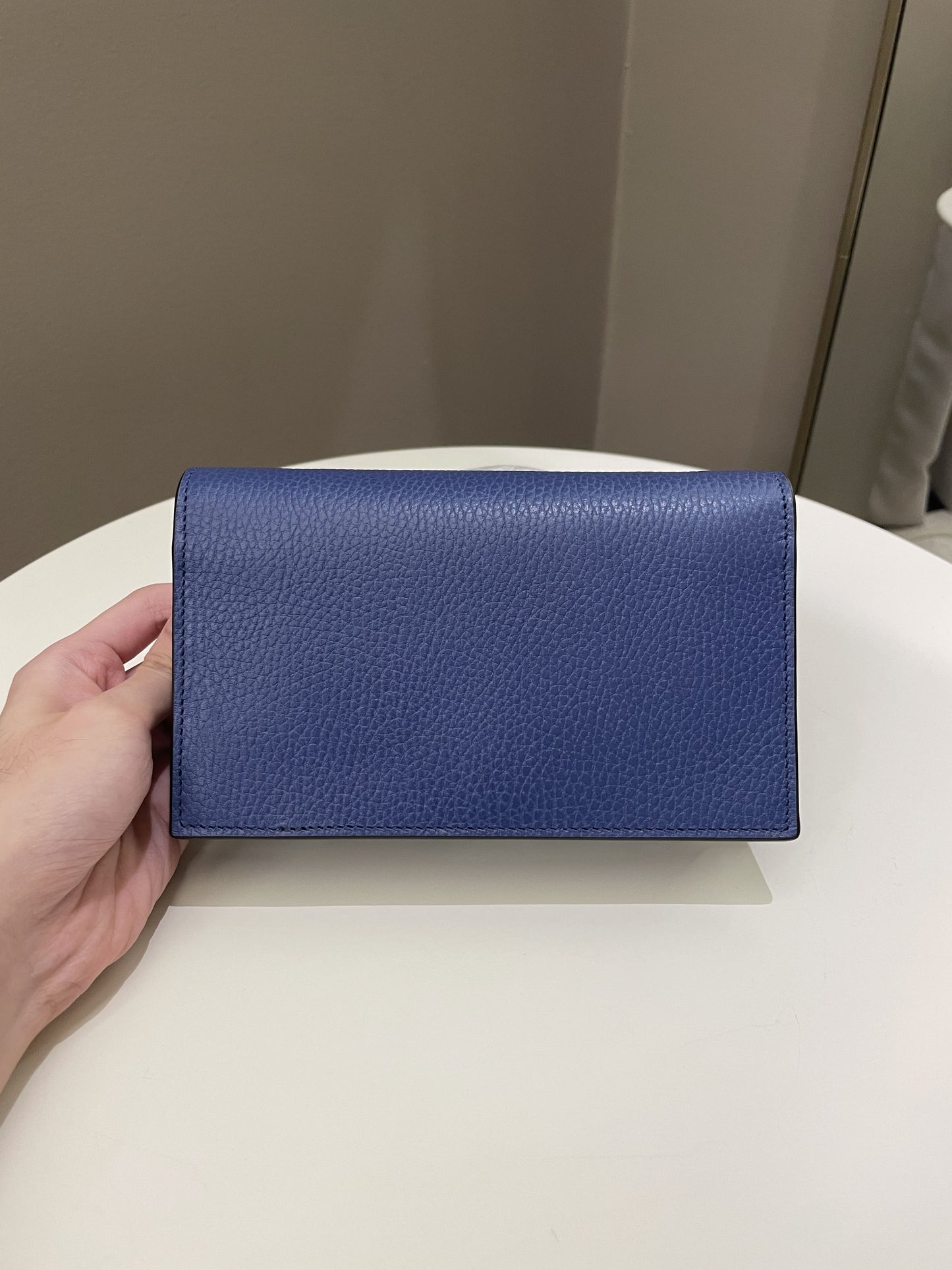 Gucci GG Crossbody Clutch on Chain Blue Grained Leather