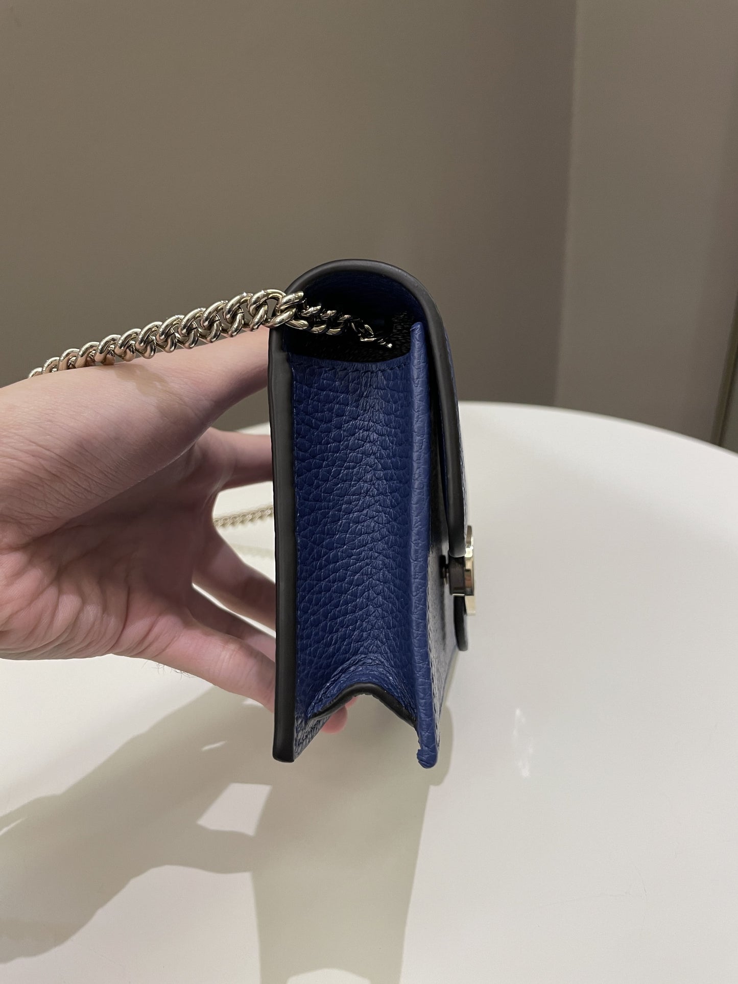 Gucci GG Crossbody Clutch on Chain Blue Grained Leather