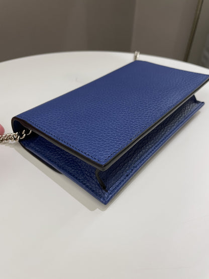 Gucci GG Crossbody Clutch on Chain Blue Grained Leather