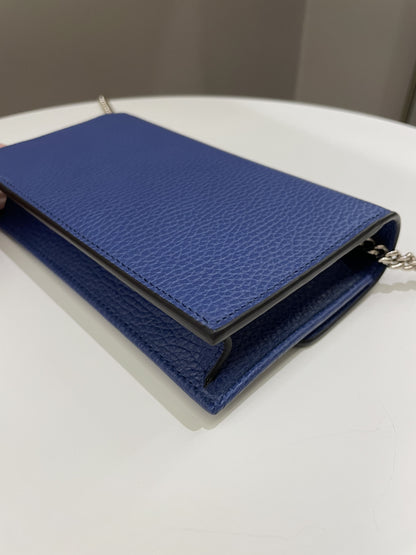 Gucci GG Crossbody Clutch on Chain Blue Grained Leather