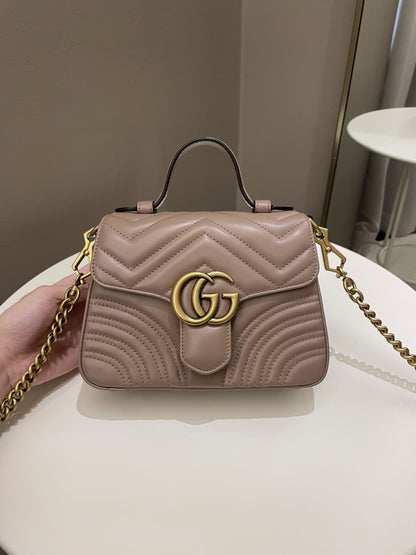 Gucci GG Marmont Mini Top Handle Bag Dark Nude