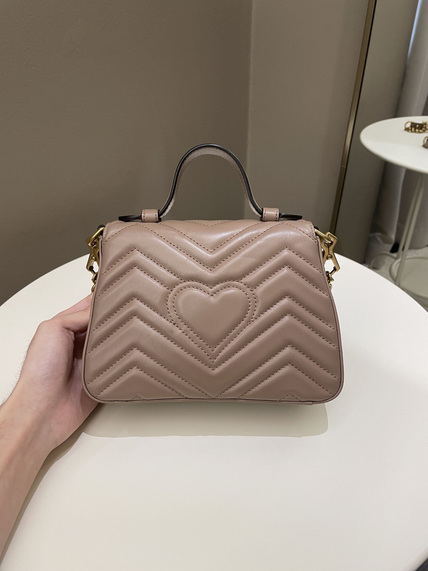 Gucci GG Marmont Mini Top Handle Bag Dark Nude