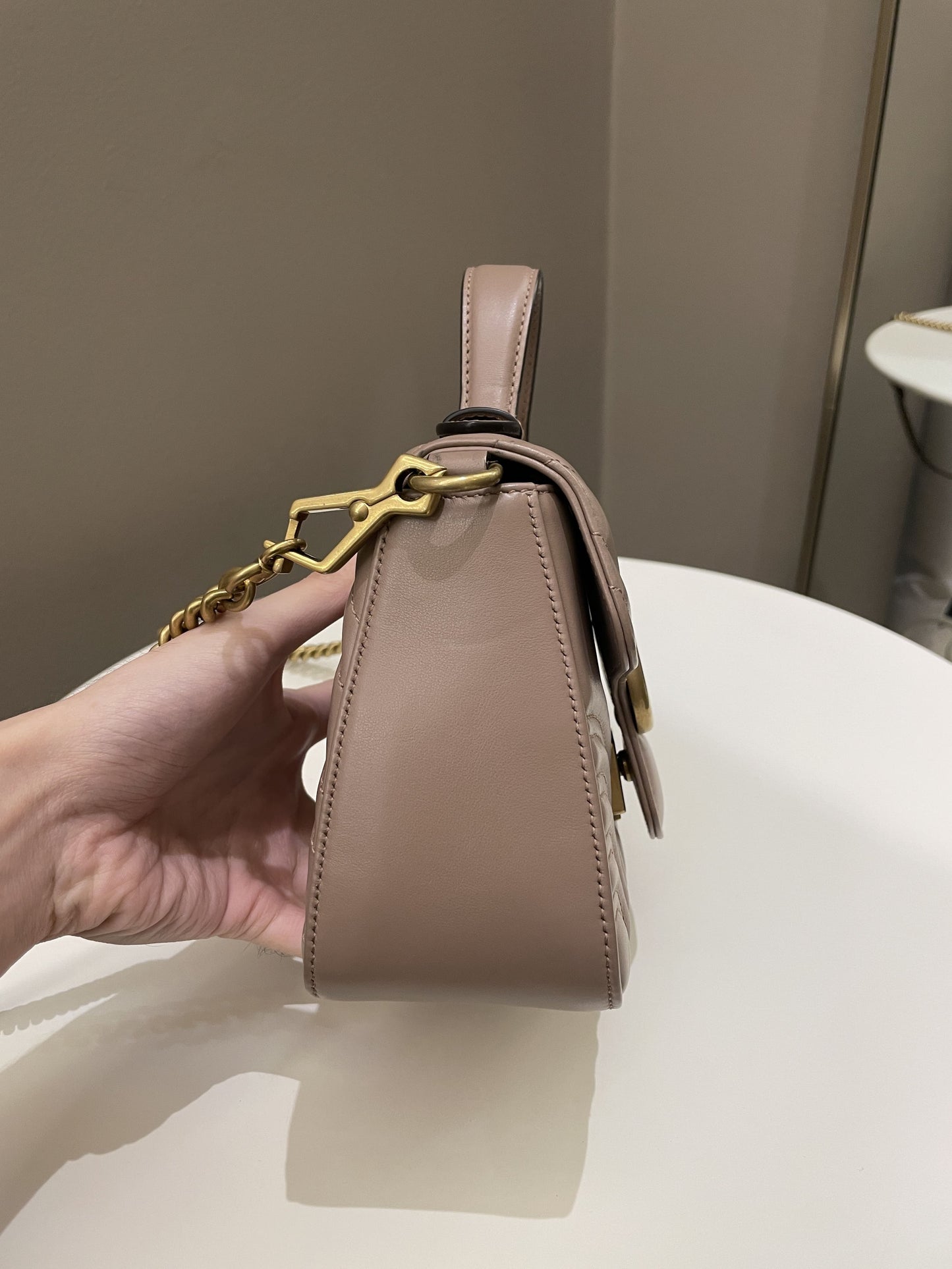 Gucci GG Marmont Mini Top Handle Bag Dark Nude