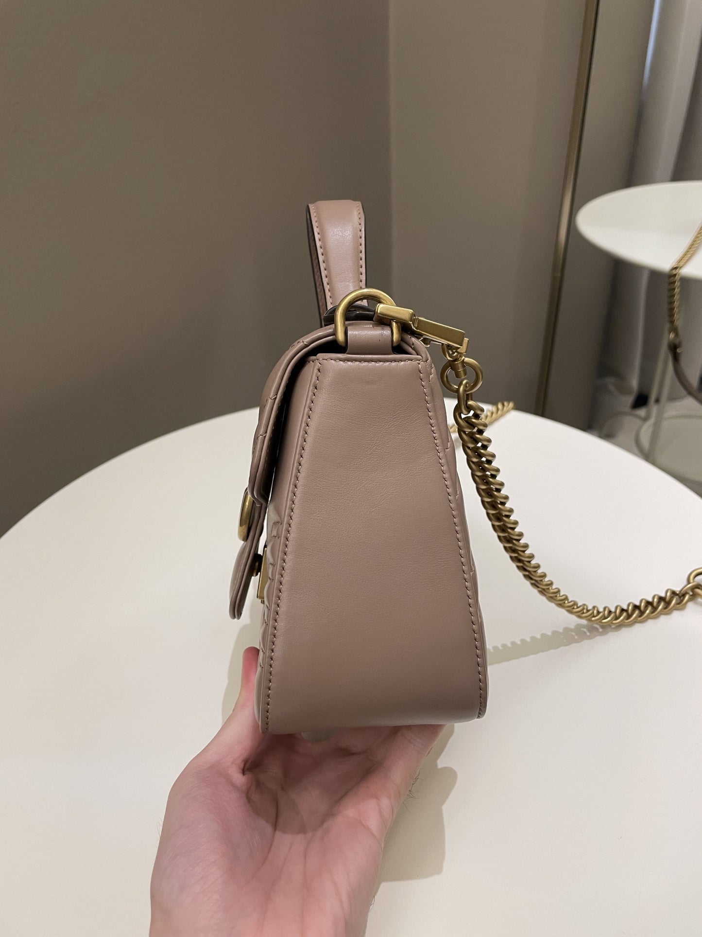 Gucci GG Marmont Mini Top Handle Bag Dark Nude