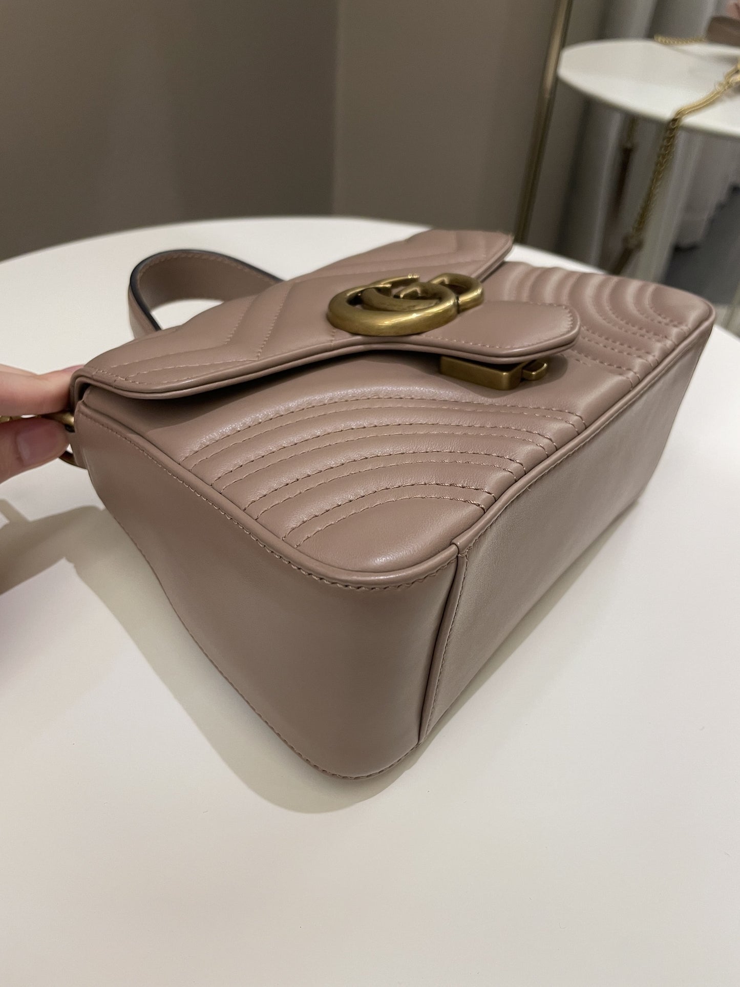 Gucci GG Marmont Mini Top Handle Bag Dark Nude