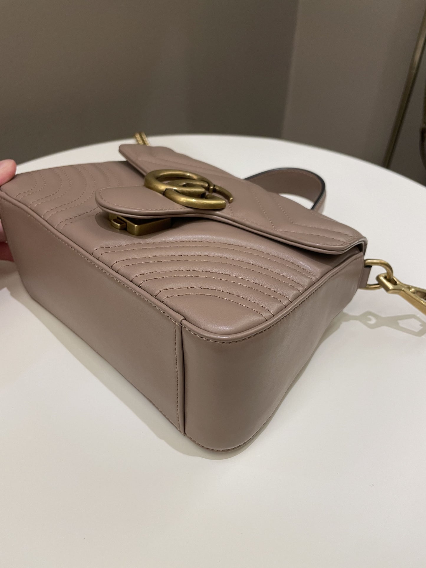 Gucci GG Marmont Mini Top Handle Bag Dark Nude