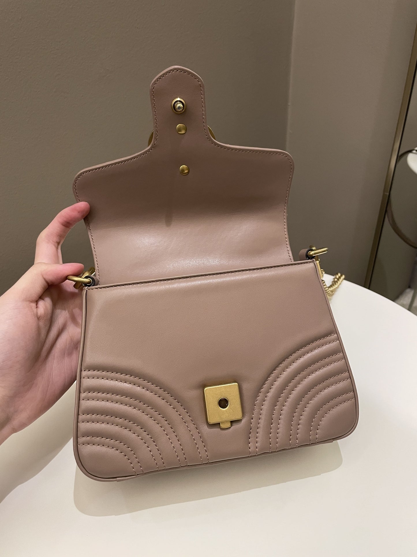 Gucci GG Marmont Mini Top Handle Bag Dark Nude