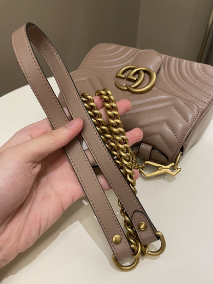 Gucci GG Marmont Mini Top Handle Bag Dark Nude