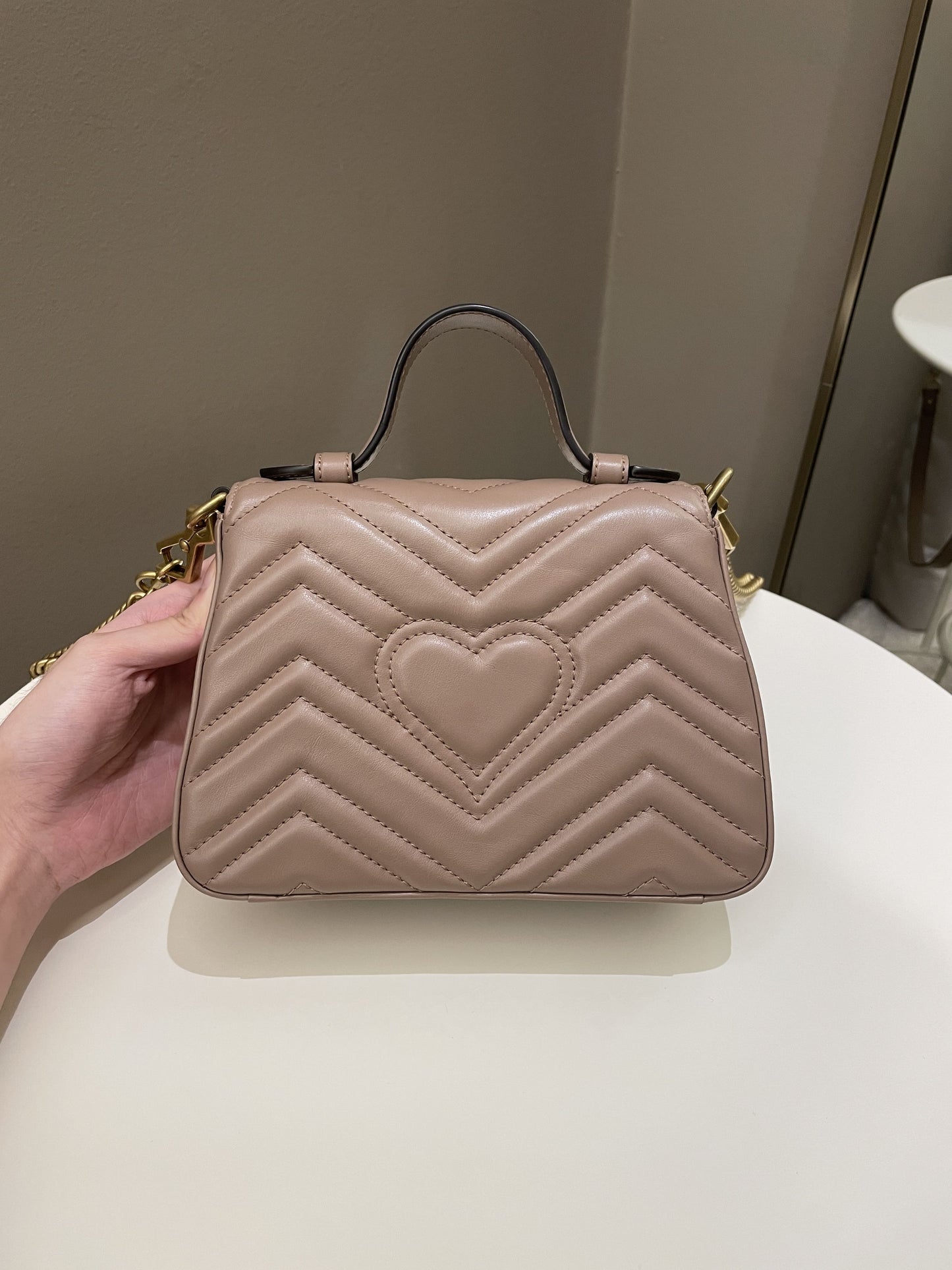 Gucci GG Marmont Mini Top Handle Bag Dark Nude