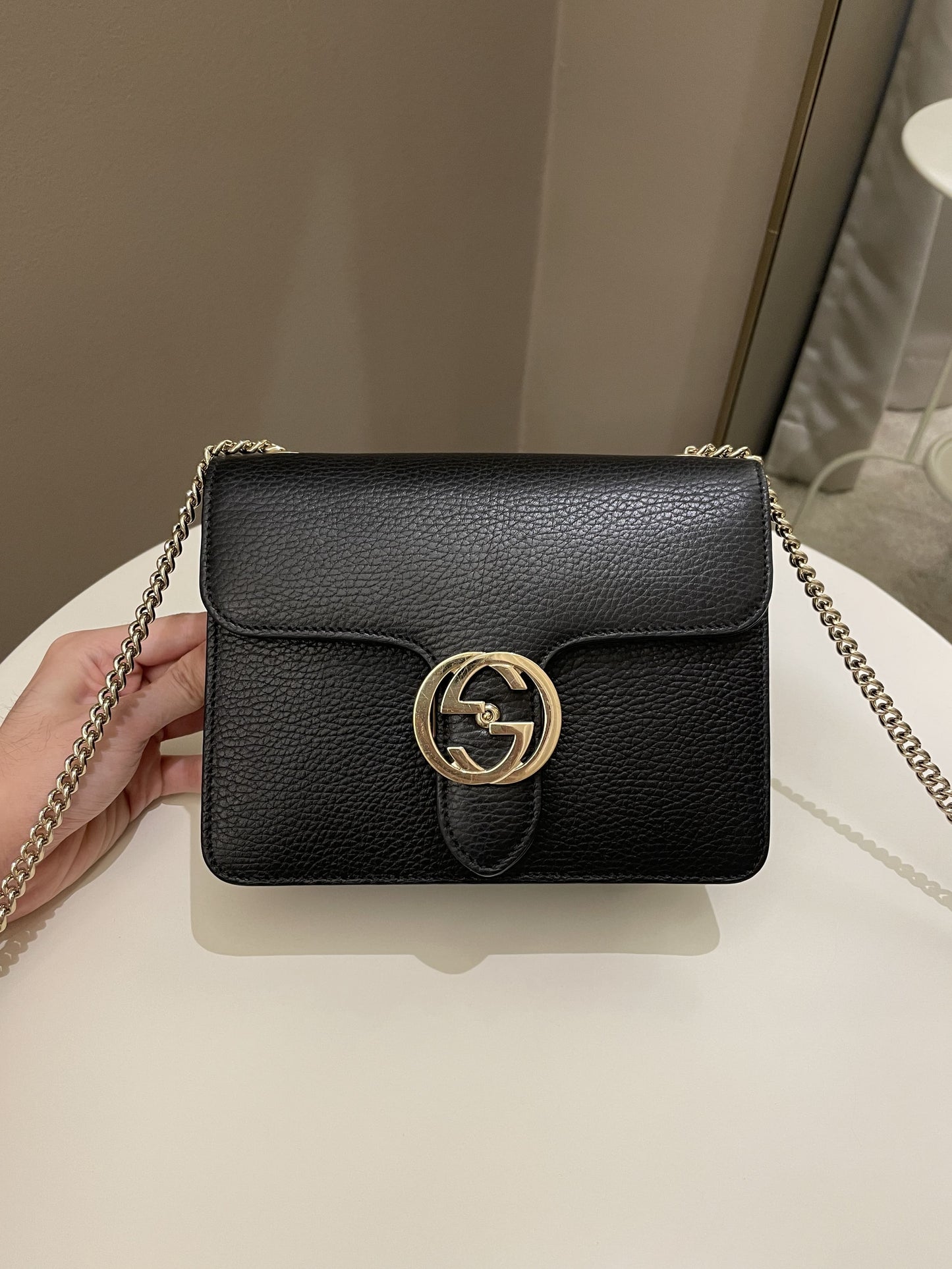 Gucci Interlocking GG Bag Black Grained Leather