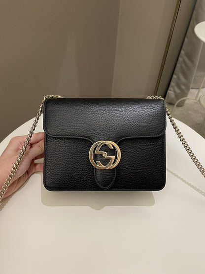 Gucci Interlocking GG Bag Black Grained Leather